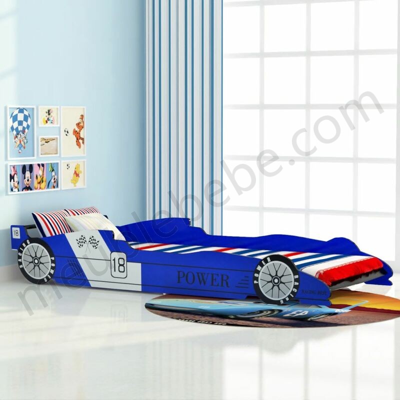 Hommoo Lit voiture de course pour enfants 90 x 200 cm Bleu HDV10568 ventes - -0