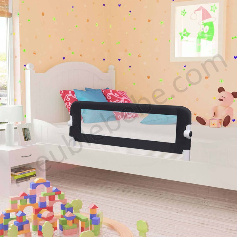 Hommoo Barrière de sécurité de lit enfant Gris 102x42 cm Polyester HDV00081 en solde - -0