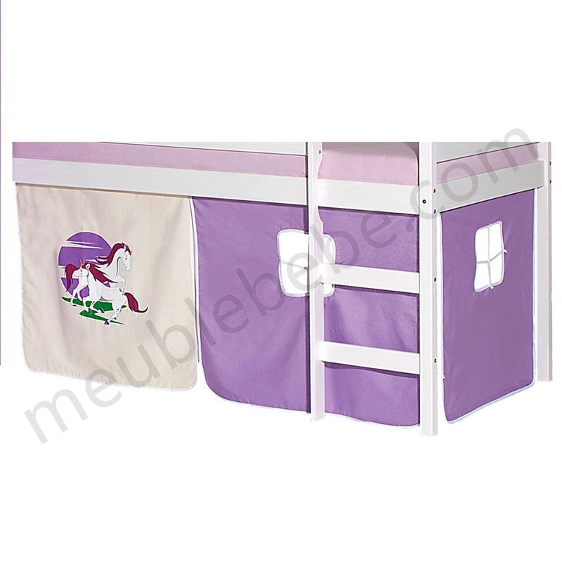 Lot de rideaux cabane pour lit surélevé superposé mi-hauteur mezzanine tissu coton motif licorne violet ventes - -0