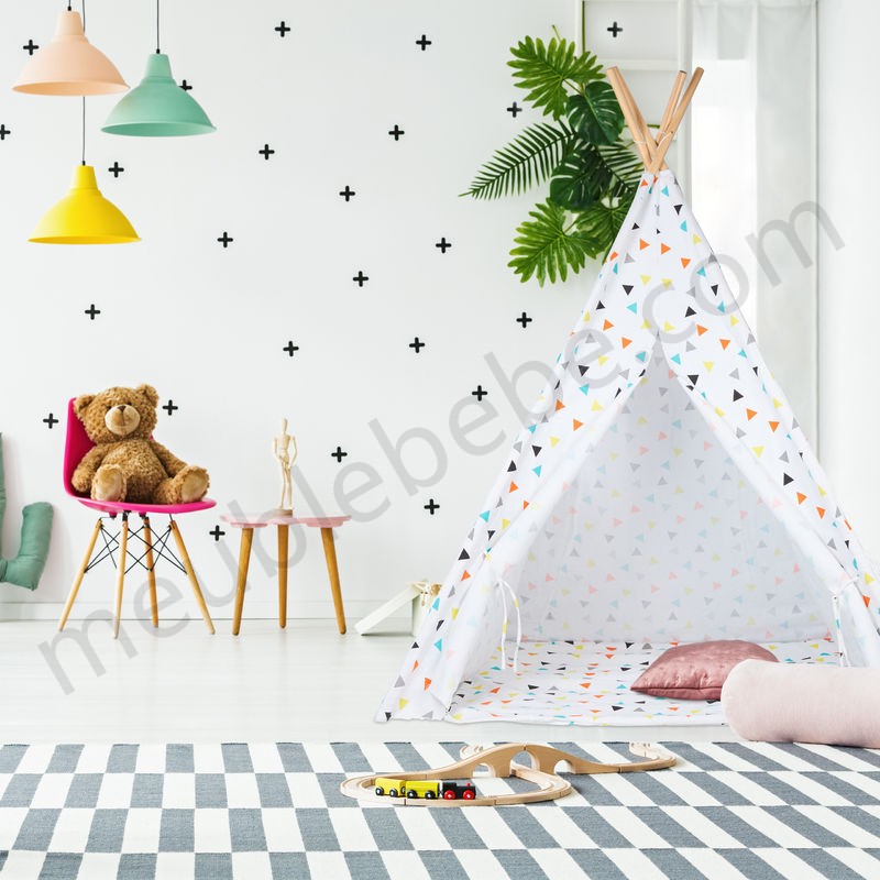 Tente de jeu enfants, Tipi intérieur extérieur tente Indien Wigwam, HxlxP:160 x 115 x 115 cm, blanc/coloré en solde - -1