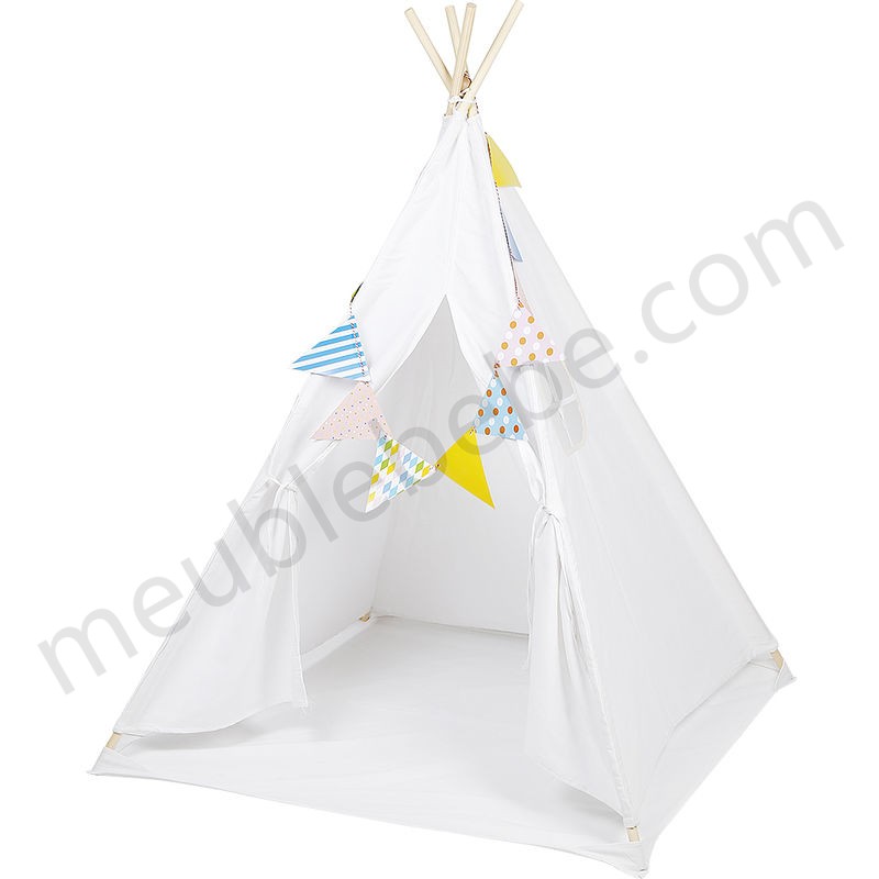 DazHom®120 * 120 * 150cm blanc avec tapis de sol + drapeaux colorés tente en coton pour enfants + pin en solde - -1