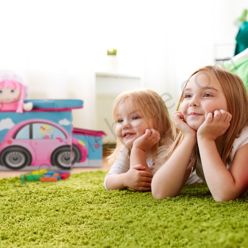 Tabouret Coffre à jouets boîte à jouets couvercle pouf enfant pliable auto voiture 50 litres licorne rose en solde - -4
