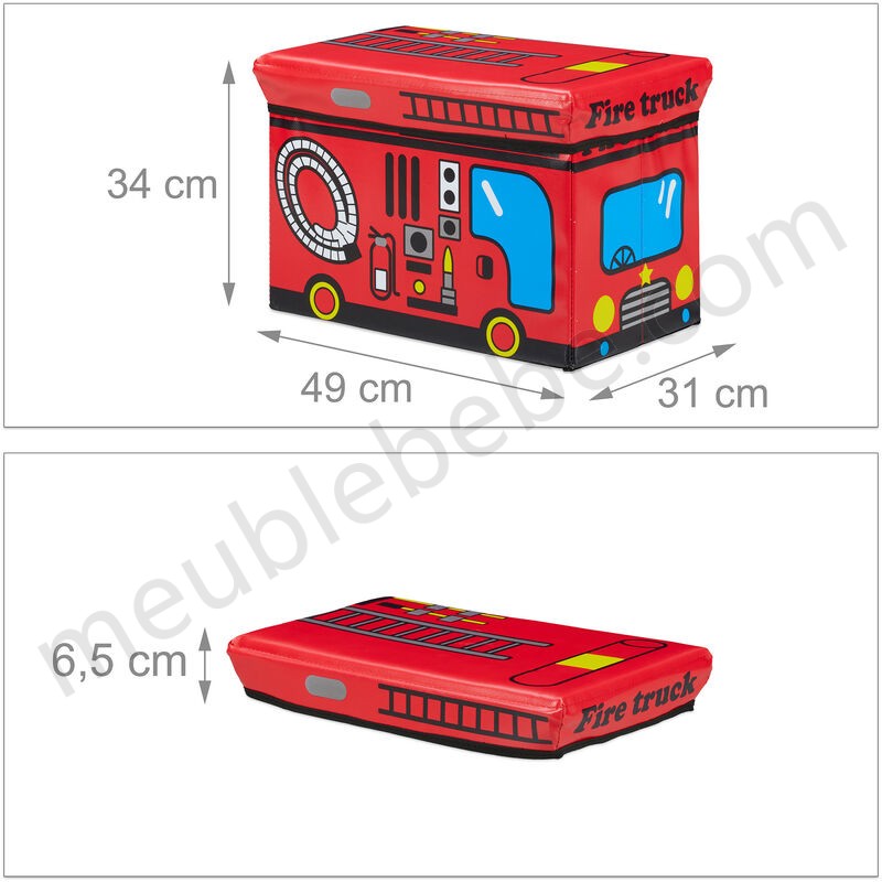 Caisse à jouets pliant, Motif, boîte de rangement avec espace & couvercle, rembourré, 34 x 49 x 31 cm, rouge ventes - -3