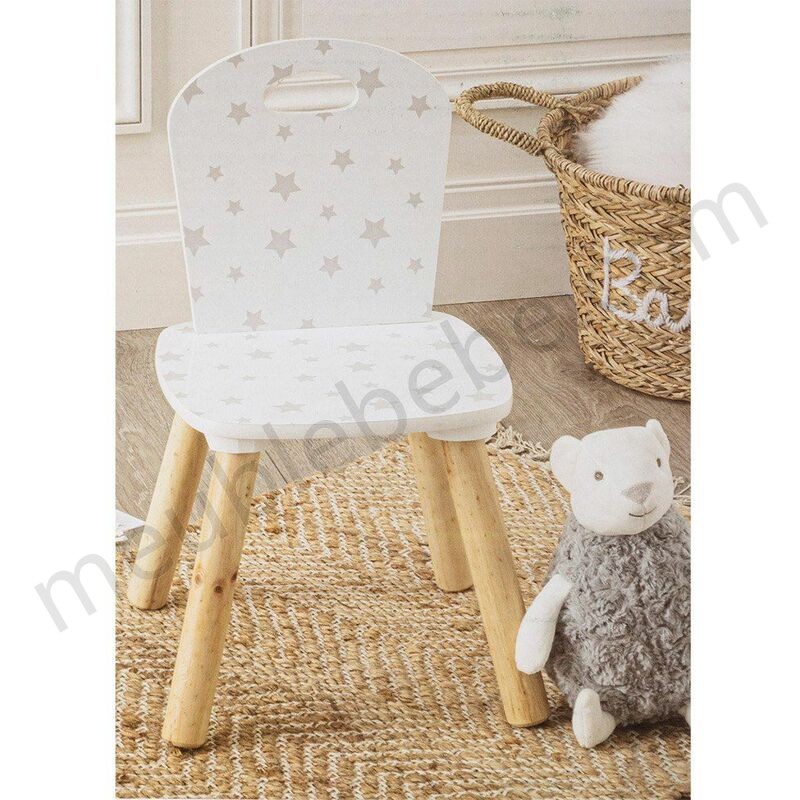 Chaise douceur motif étoiles pour enfant en bois - Blanc en solde - -1