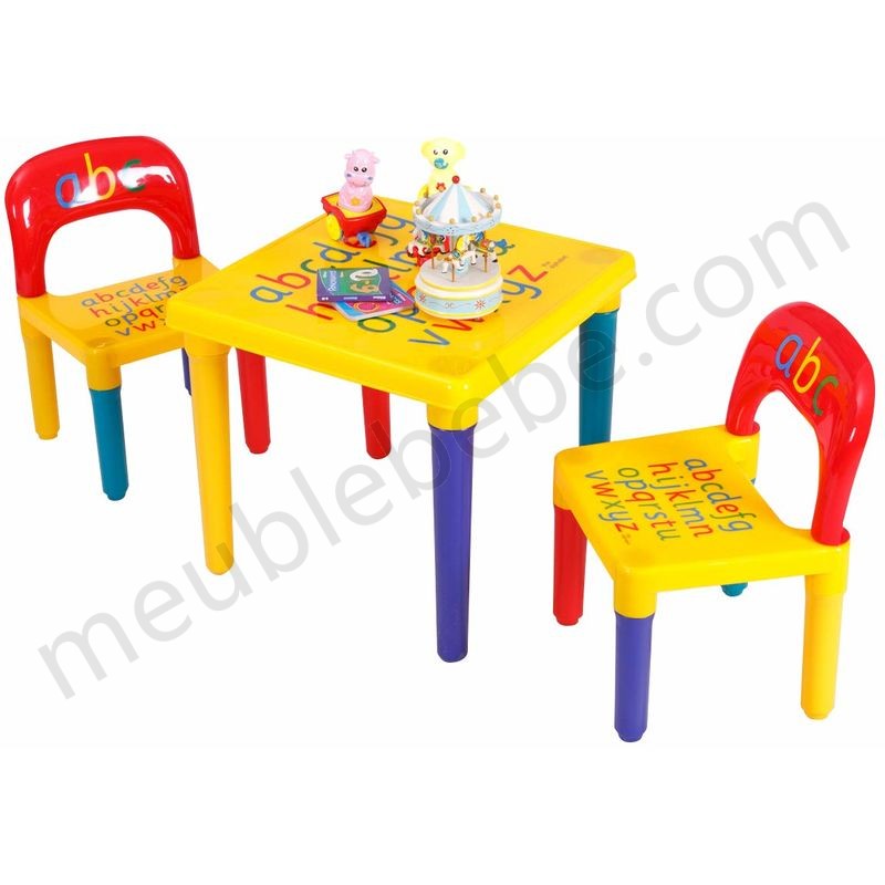 COSTWAY Table et Chaises pour Enfant en Plastique DIY ABC Alphabet Imprimé Table de Salle avec Créativité Meuble Jouet Ensemble de 1 Table + 2 Chaises Couleurs Vives en solde - -0