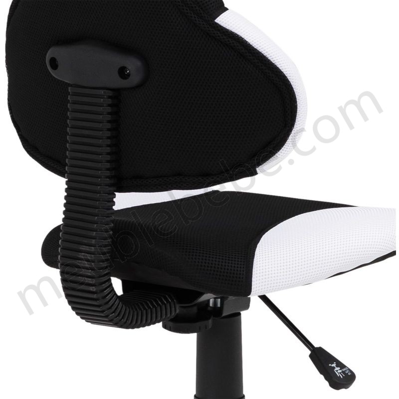 Chaise de bureau pour enfant ALONDRA fauteuil pivotant avec hauteur réglable, revêtement en mesh noir/blanc en solde - -3