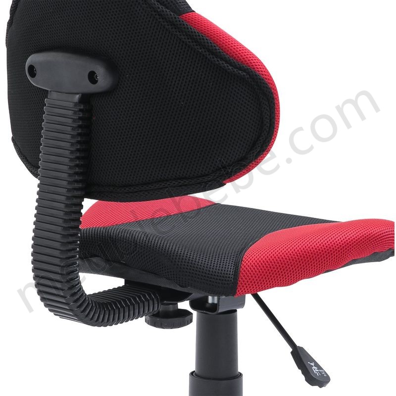 Chaise de bureau pour enfant ALONDRA fauteuil pivotant avec hauteur réglable, revêtement en mesh noir/rouge en solde - -3