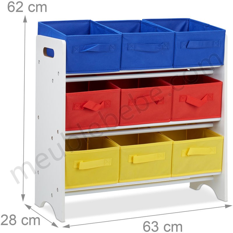 Étagère enfants tiroirs, 9 Boîtes de rangement jouets colorées, MDF, HLP : 62 x 63 x 28cm, blanc/multicolore ventes - -3