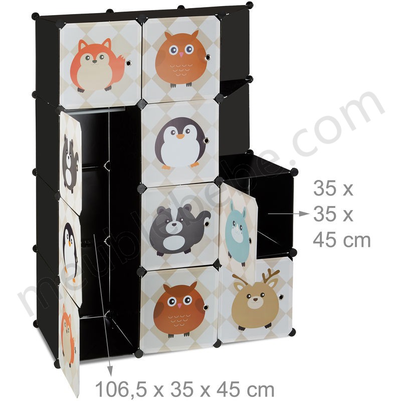 Étagère rangement enfants casier modulable plastique animaux penderie armoire portes tringle, coloré en solde - -4