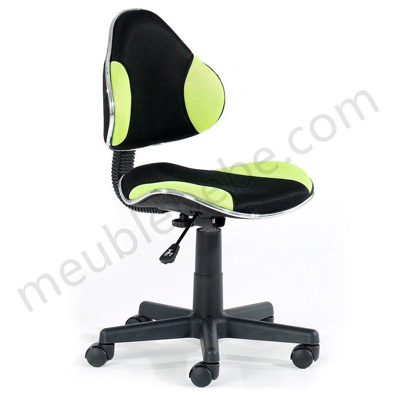 Chaise de bureau pour enfant ALONDRA fauteuil pivotant avec hauteur réglable, revêtement en mesh noir/vert en solde - -0