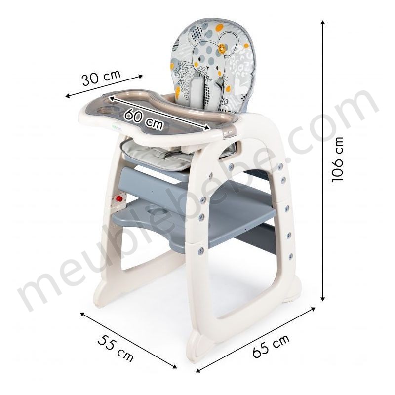 MSTORE | Chaise haute 2en1 évolutive bébé/enfant | À partir de 6 mois | Petite chaise + table | Harnais 5 points | Gris - Gris en solde - -4