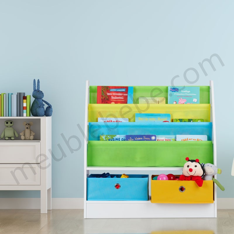 Etagère enfants, motif mer, 2 boîtes, 2 compartiments, rangement jouets, bibliothèque 74x71x23 , coloré ventes - -1