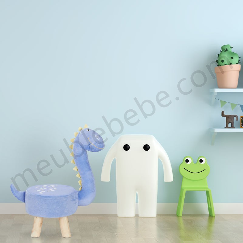 tabouret d'animal pour enfants, revêtement en peluche, siège d'enfants, motif animalier, dinosaure, bleu en solde - -1