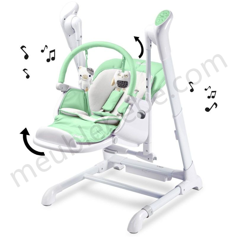INDIGO Chaise haute balancelle bébé musicale 2en1 motorisée Vert - Vert en solde - -2