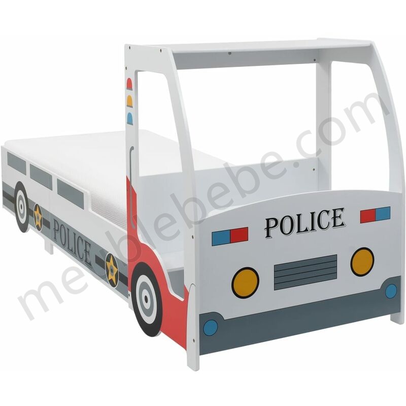 Topdeal VDLP21100_FR Lit voiture de police avec matelas pour enfants 90x200cm 7 Zone ventes - -1