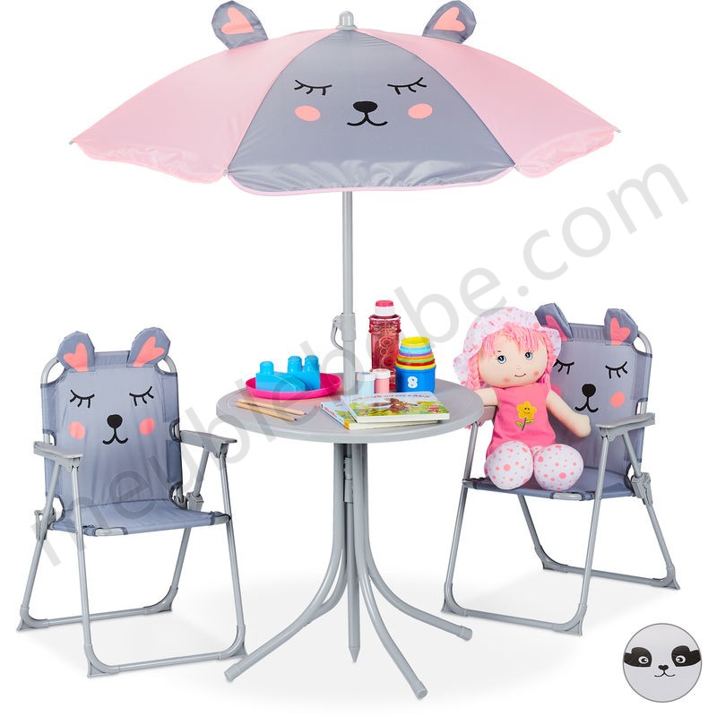 Ensemble chaise table de camping, Chaise enfants avec abat-jour, pliable et table, souris grise en solde - -0