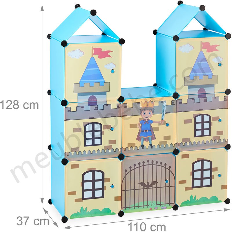 Etagère emboîtable chambre d'enfants,tour chevalier,plastique, Armoire avec portes,HxlxP:128x110x37cm,coloré en solde - -3