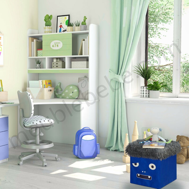 Tabouret pour enfant, siège pliant, avec espace de rangement, Design de monstre, HxLxP 32x32x32 cm, vert-bleu ventes - -1