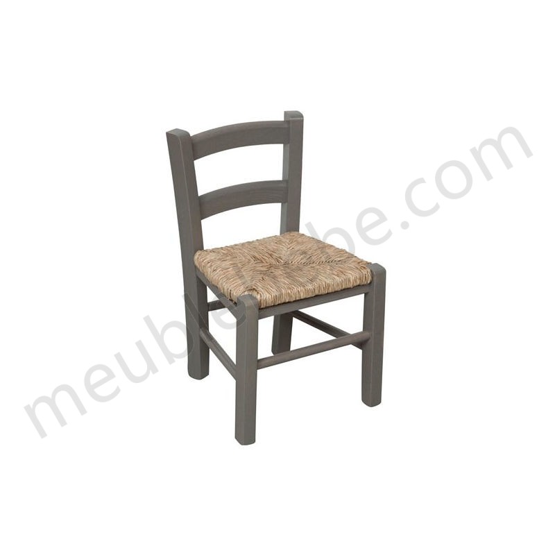 Chaise en hêtre massif finition laqué gris avec assise paille L30xPR29xH50 cm ventes - -3