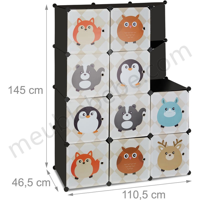 Étagère rangement enfants casier modulable plastique animaux penderie armoire portes tringle, coloré en solde - -3