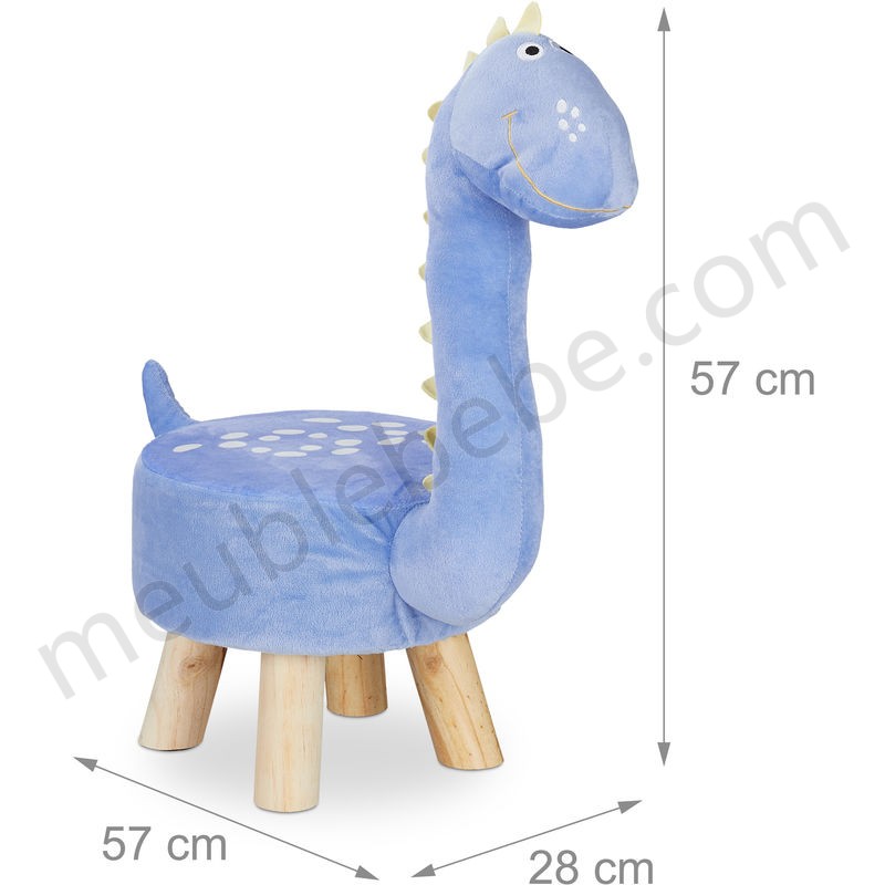 tabouret d'animal pour enfants, revêtement en peluche, siège d'enfants, motif animalier, dinosaure, bleu en solde - -3