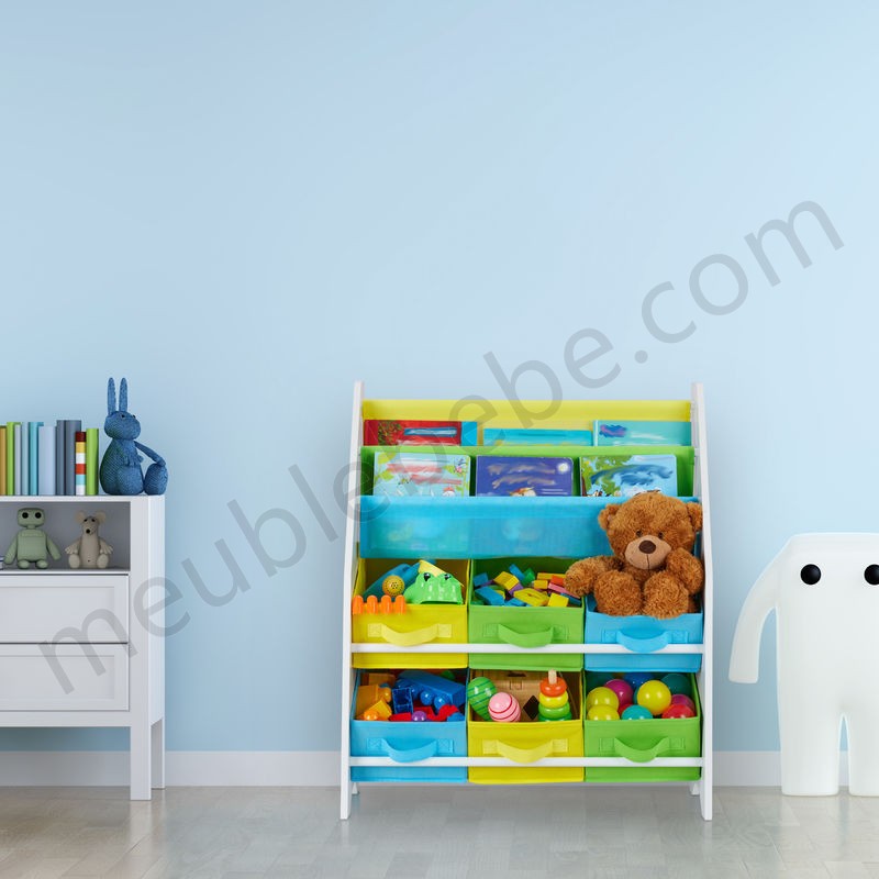 Etagère enfants, motif mer, 6 boîtes, 2 compartiments, rangement jouets, bibliothèque HlP 74x62x31,5 cm,coloré en solde - -1