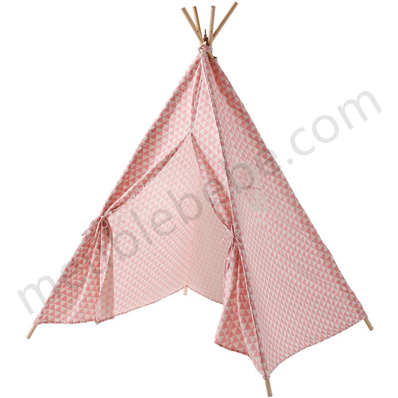 DazHom®Tente pour enfants motif triangle rose et blanc 120 * 120 * 160cm en solde - -2