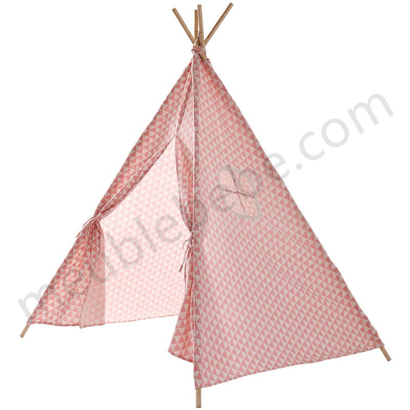 DazHom®Tente pour enfants motif triangle rose et blanc 120 * 120 * 160cm en solde - -1