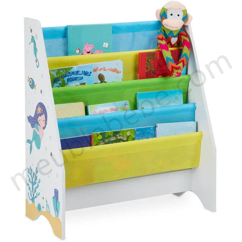 Bibliothèque enfants, 4 casiers suspendus, motif sirène, étagères pour livres;HlP: 71x62x29 cm, multicolore ventes - -0