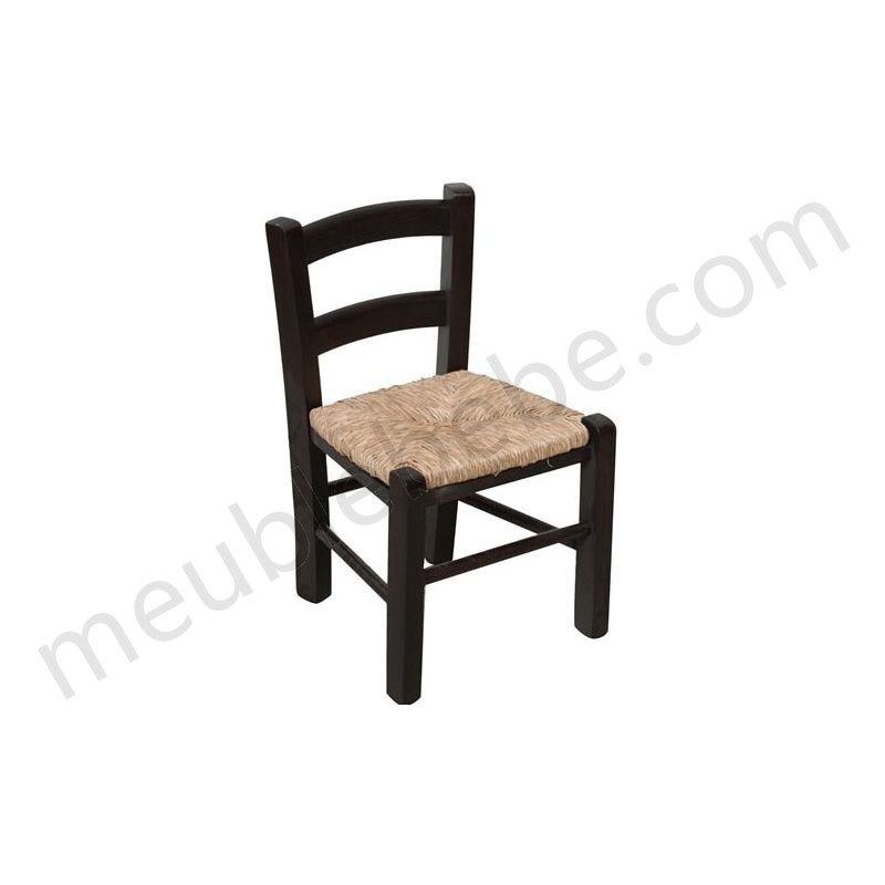 Chaise en hêtre massif finition laquée noire avec assise paille L30xPR29xH50 cm en solde - -0