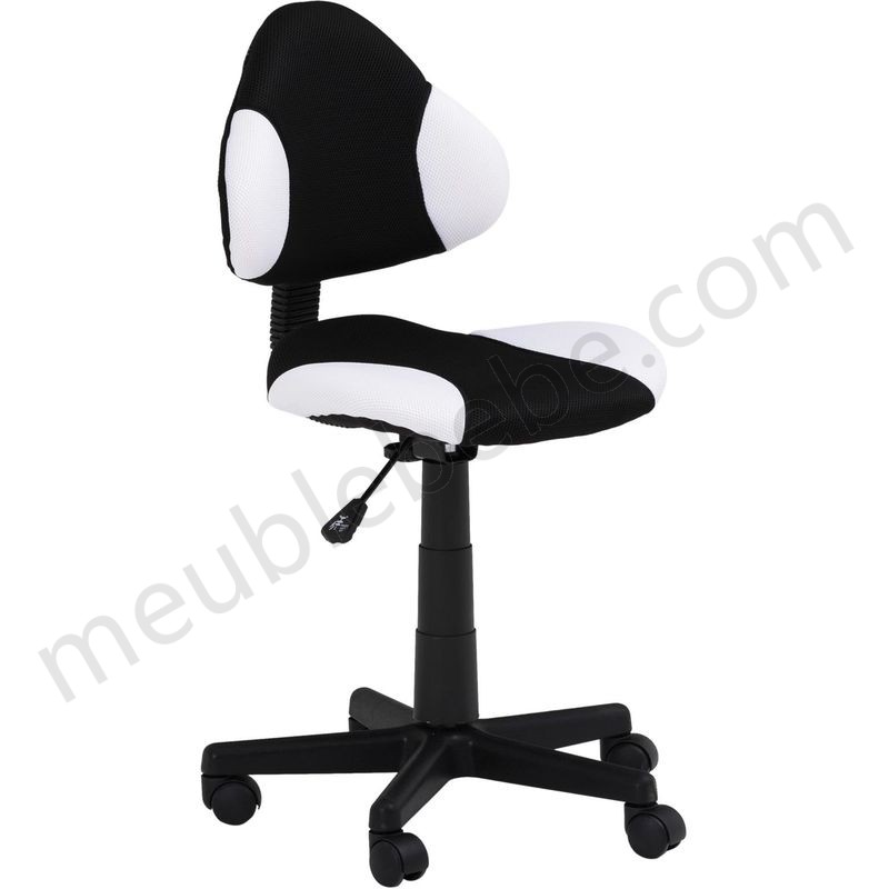 Chaise de bureau pour enfant ALONDRA fauteuil pivotant avec hauteur réglable, revêtement en mesh noir/blanc en solde - -0