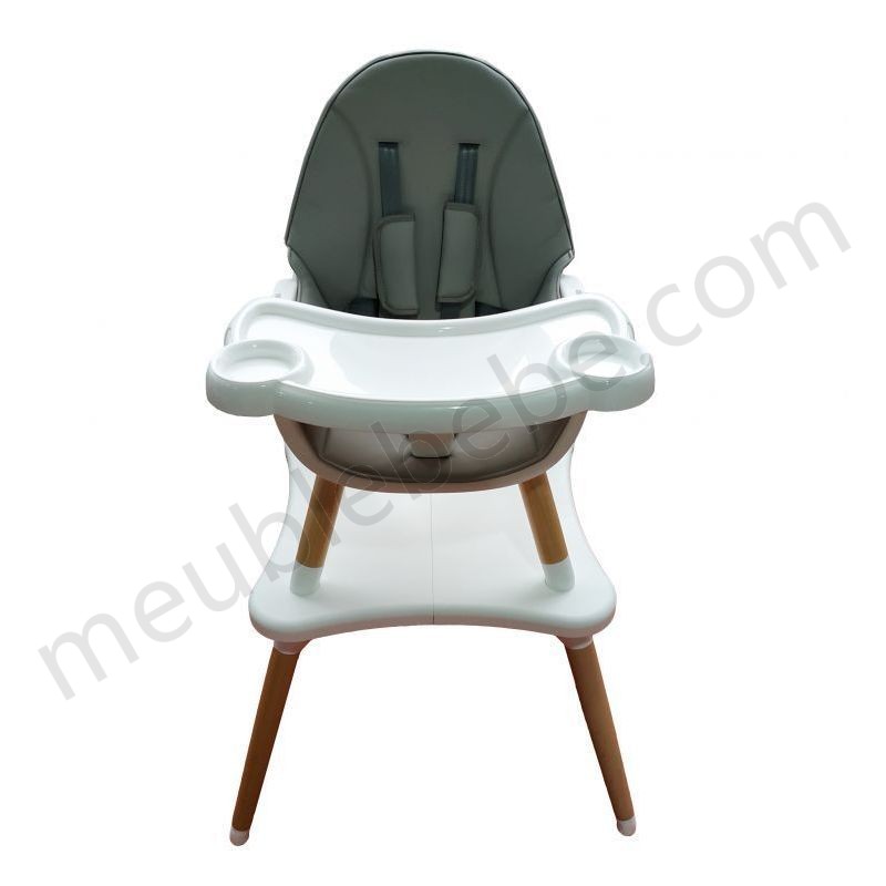 MSTORE | Siège enfant chaise haute 2en1 table + chaise bébé/enfant | A partir de 6 mois | Pieds bois + éco-cuir | Gris - Gris en solde - -0