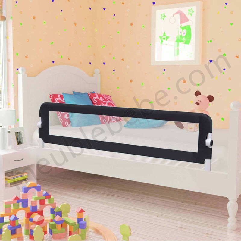 Hommoo Barrière de de sécurité de lit enfant Gris 150x42 cm Polyester HDV00082 en solde - -0