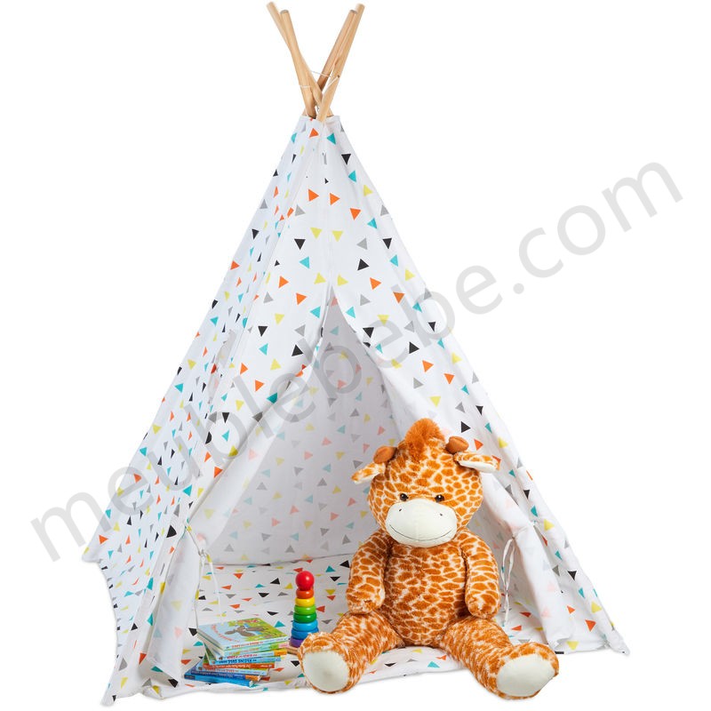 Tente de jeu enfants, Tipi intérieur extérieur tente Indien Wigwam, HxlxP:160 x 115 x 115 cm, blanc/coloré en solde - -0