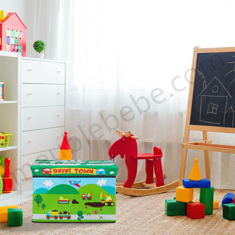 Caisse à jouets pliant, Motif, boîte de rangement avec espace & couvercle, rembourré, 34 x 49 x 31 cm, vert ventes - -1
