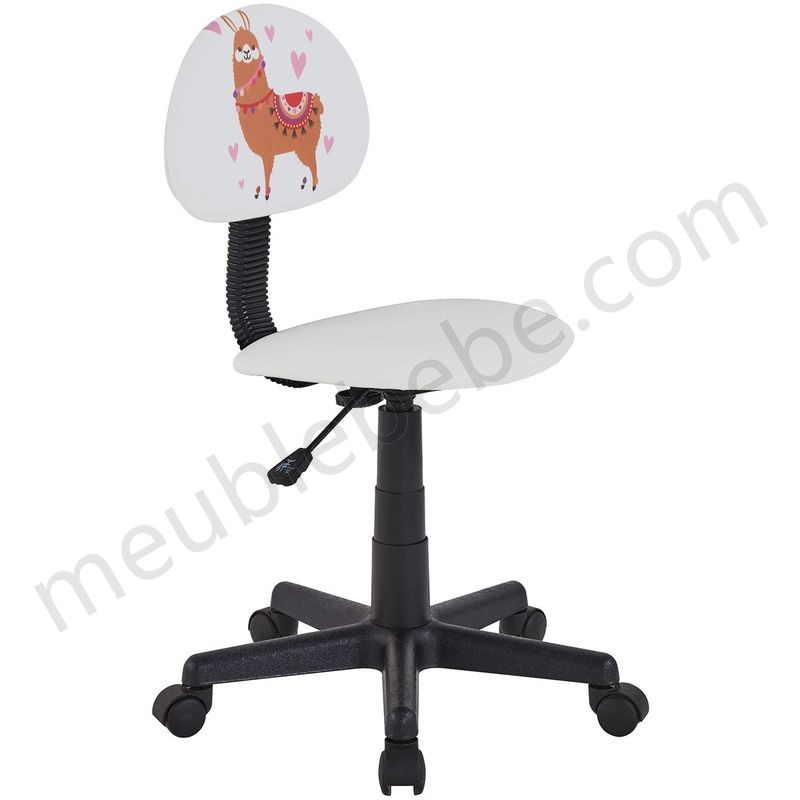Chaise de bureau pour enfant ALPACA fauteuil pivotant sans accoudoirs hauteur réglable, en synthétique blanc avec motif lama en solde - -3
