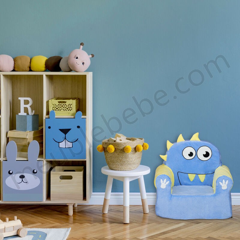 Fauteuil enfants, sofa moelleux pour garçons et filles, bébés, HlP 47x52x37 cm, choix de couleurs bleu / jaune en solde - -1