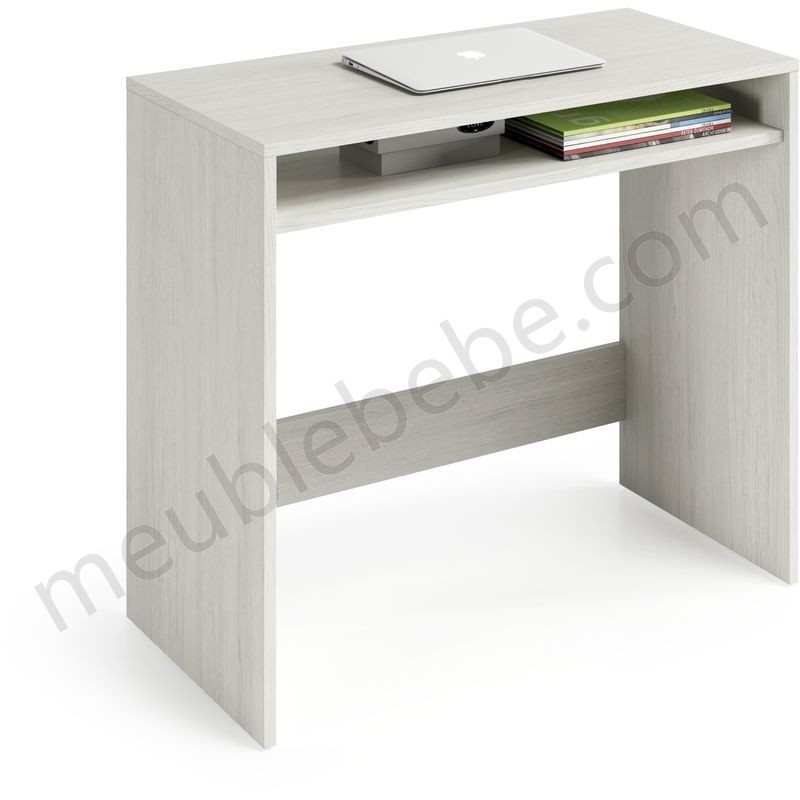 Bureau avec étagère fixe sous la table, effet bois poli blanc, 79 x 78 x 43 cm. en solde - -0