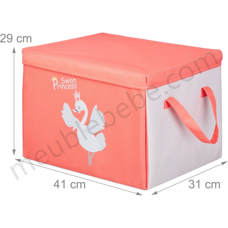 Boîte de rangement pour enfants, pliable, avec couvercle, avec anse, HxLxP: 29 x 41 x 31cm, Princesse, rouge ventes - -3