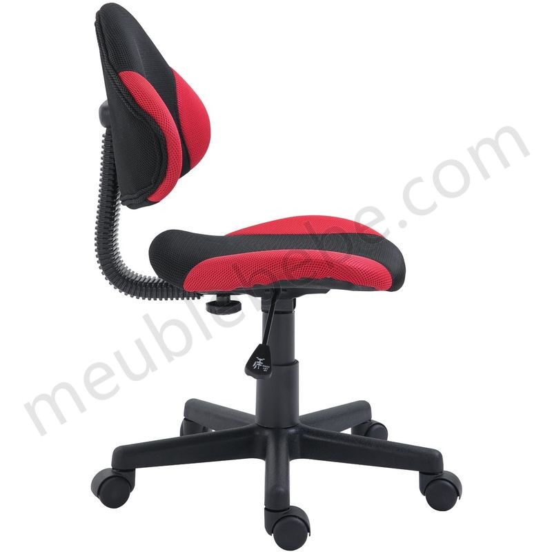 Chaise de bureau pour enfant ALONDRA fauteuil pivotant avec hauteur réglable, revêtement en mesh noir/rouge en solde - -1