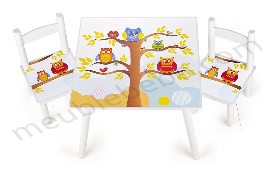 Table et 2 chaises enfant Hiboux en solde - -1
