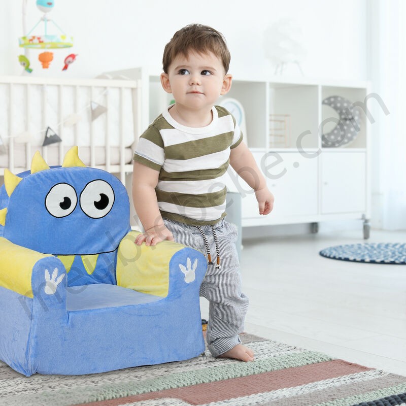 Fauteuil enfants, sofa moelleux pour garçons et filles, bébés, HlP 47x52x37 cm, choix de couleurs bleu / jaune en solde - -2
