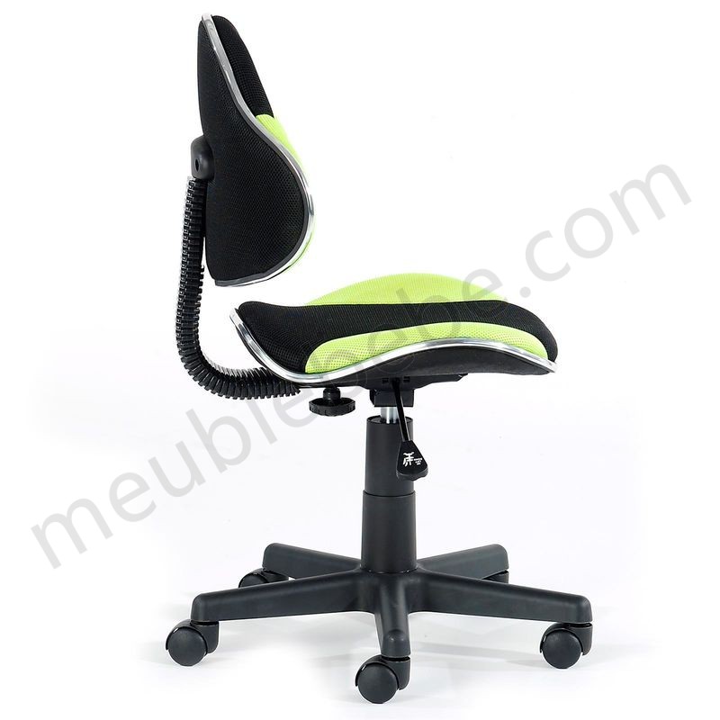 Chaise de bureau pour enfant ALONDRA fauteuil pivotant avec hauteur réglable, revêtement en mesh noir/vert en solde - -2