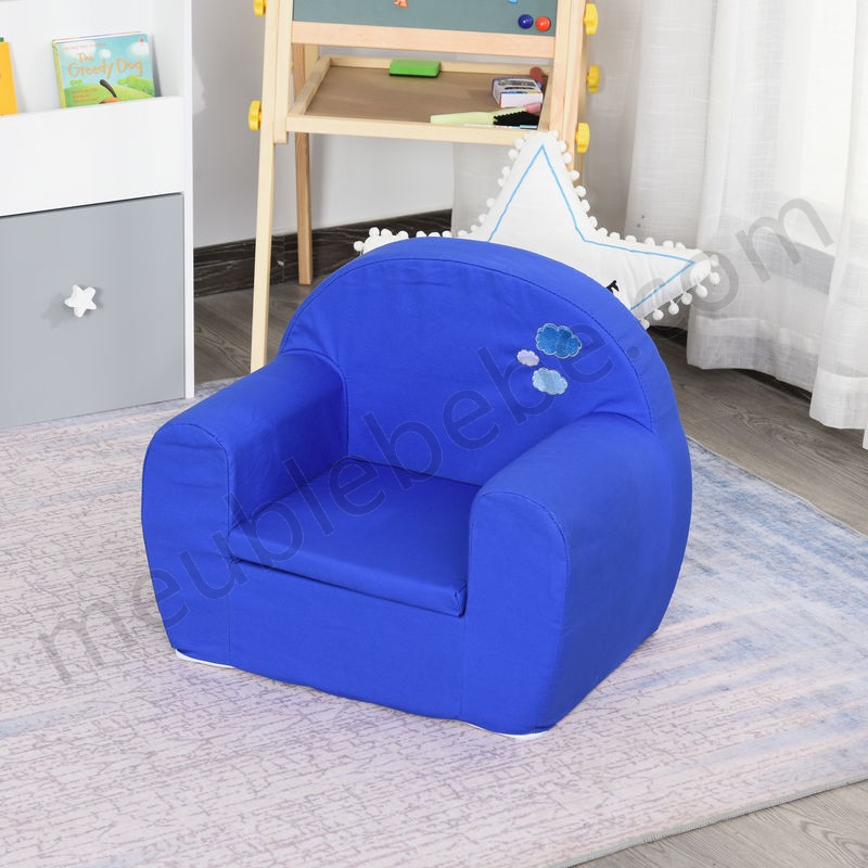 Fauteuil enfant chaise enfant dim. 53L x 35l x 44,5H cm coton bleu électrique motif nuage en solde - -1
