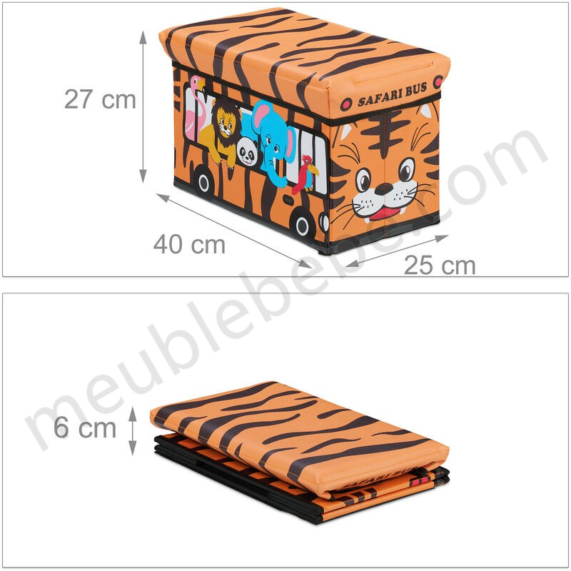 Caisse à jouets pliant, Motif, boîte de rangement avec espace & couvercle, rembourré, 27x40x25 cm, orange ventes - -3