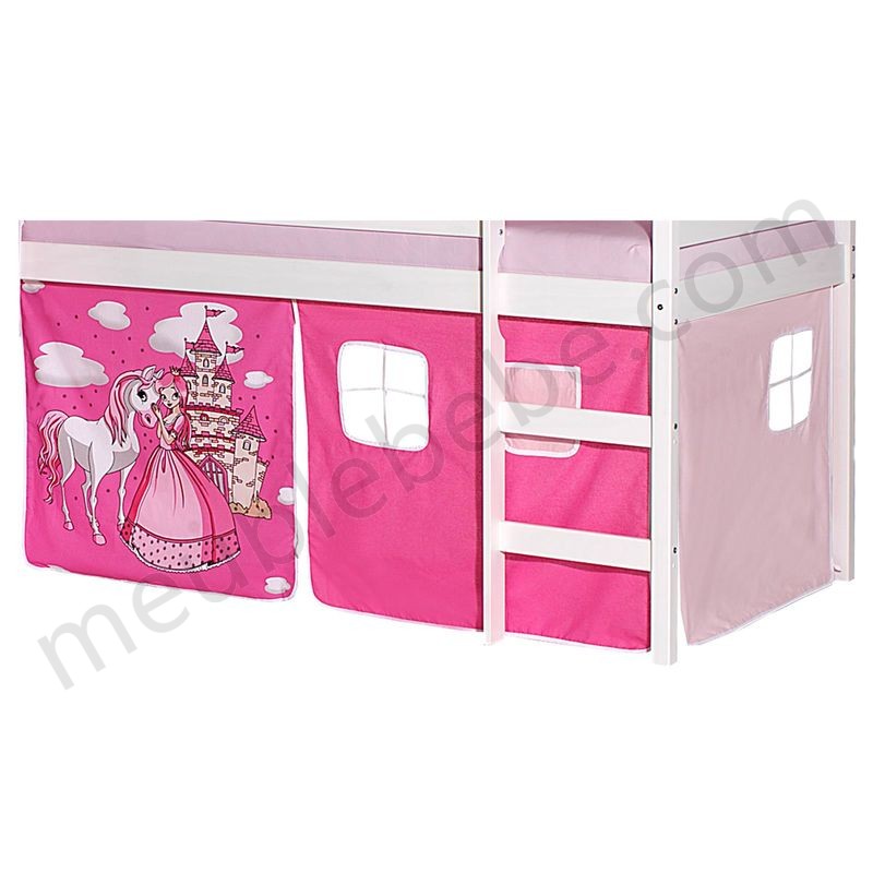 Lot de rideaux cabane pour lit surélevé superposé mi-hauteur mezzanine tissu coton motif princesse rose en solde - -0