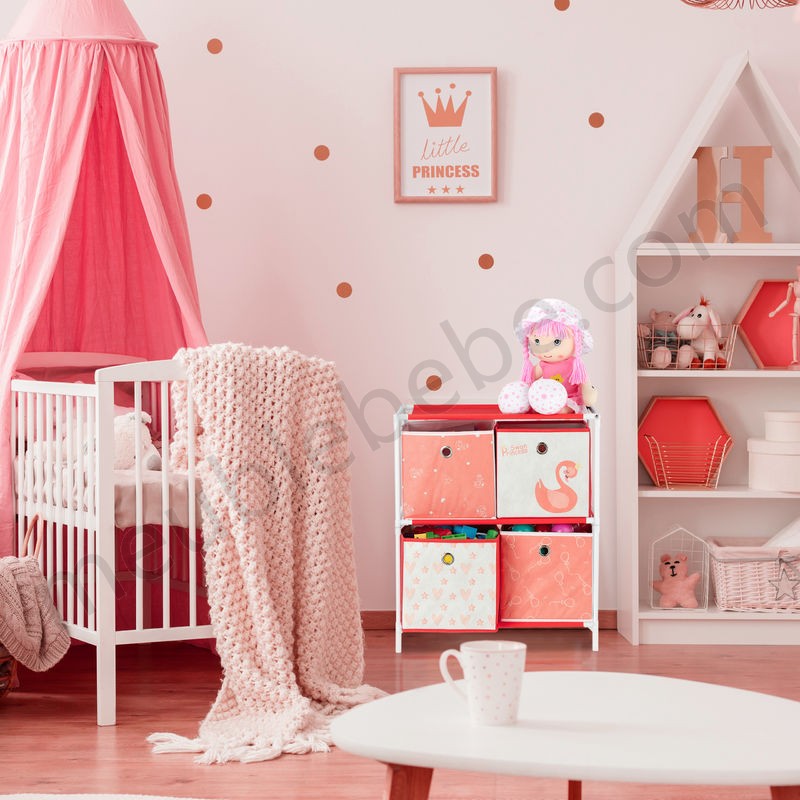 Etagère enfant avec boîtes, jouets, Fillette, design Cygnes, meuble enfants,HlP:62 x 53 x 30 cm,blanc/rouge en solde - -1