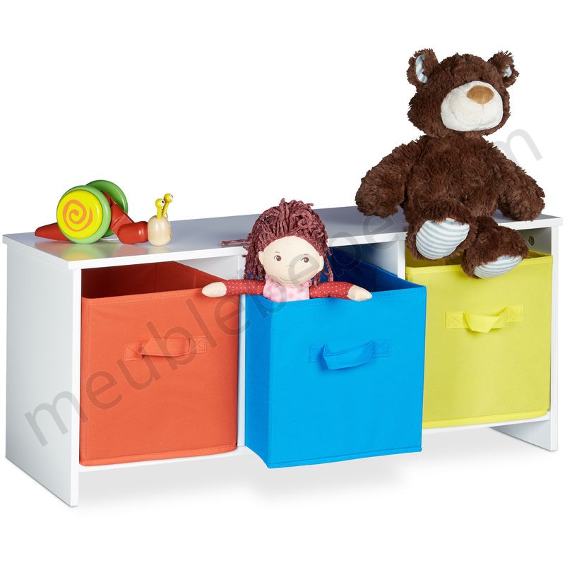Banc de rangement enfant ALBUS caisse à jouets colorée banc en bois boîte à jouets pliable HxlxP: 35,5 x 81 x 29 cm, blanc en solde - -0