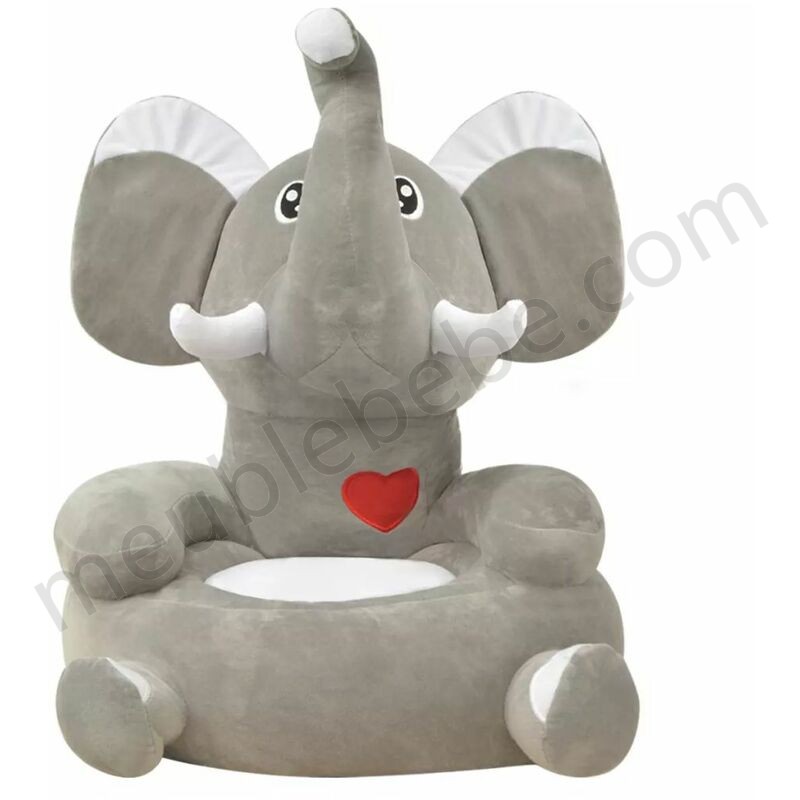 Chaise en peluche pour enfants éléphant gris ventes - -2