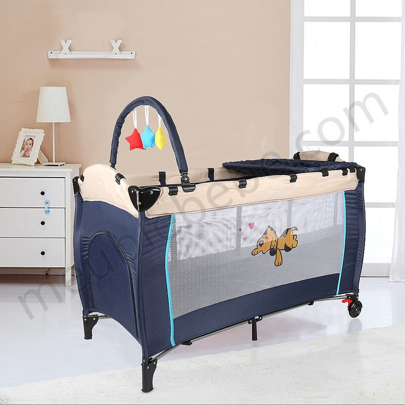 DazHom® Lit de bébé et lit de jeu à motif carlin bleu ventes - -4
